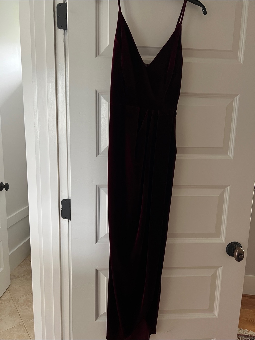 Aqua size 4 but it fits like 2 Elegant Women's Burgundy Velvet Slip Dress